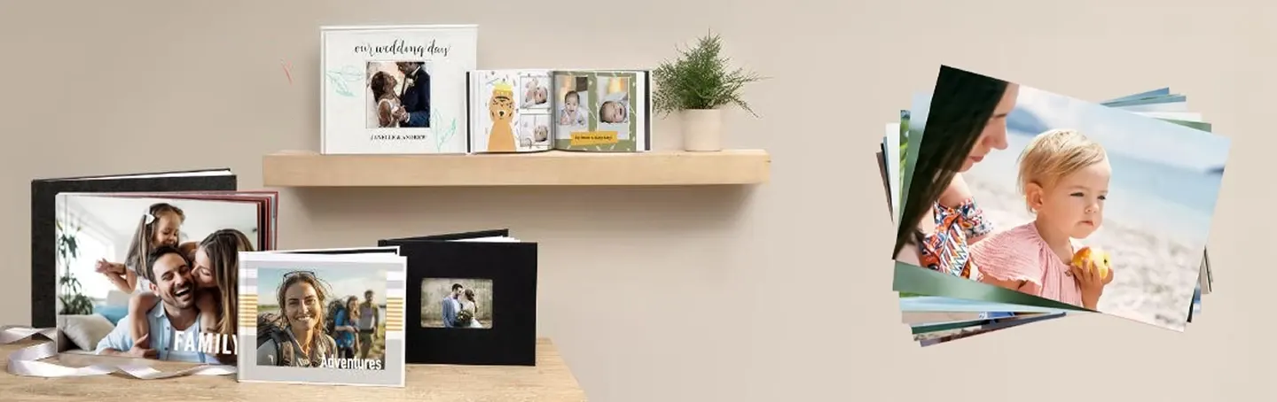 Un bandeau présentant divers albums photos personnalisés