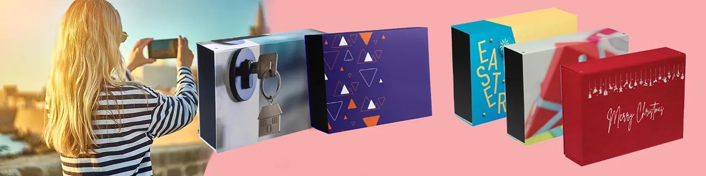 Un bandeau présentant des boîtes personnalisées au format A4