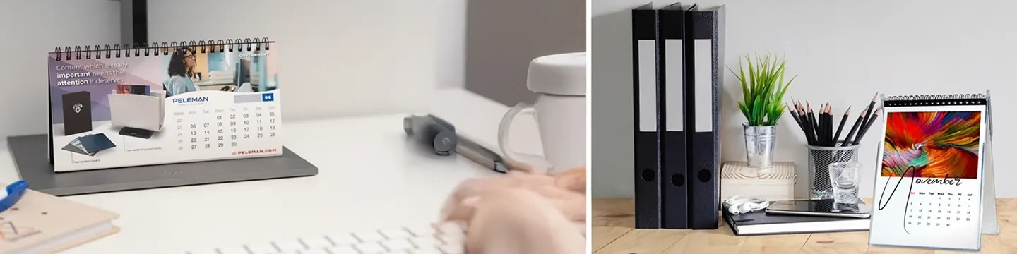 Un bandeau présentant des calendriers de bureau personnalisés