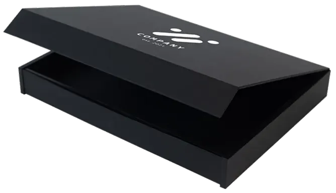 Boîte au format A5 de couleur noir avec couvercle personnalisé avec un logo blanc