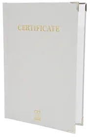 Support de certificat finition luxe au format portrait de couleur gris claire avec dorure en or